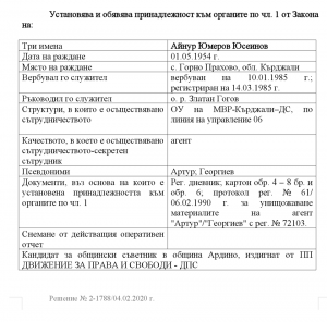 Artur/Georgiev kod adlı Aynur Ömerov Hüseyinov'un DS kaydı dosyası